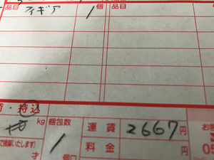 リトルジャマーを買取した際の送り状記入例